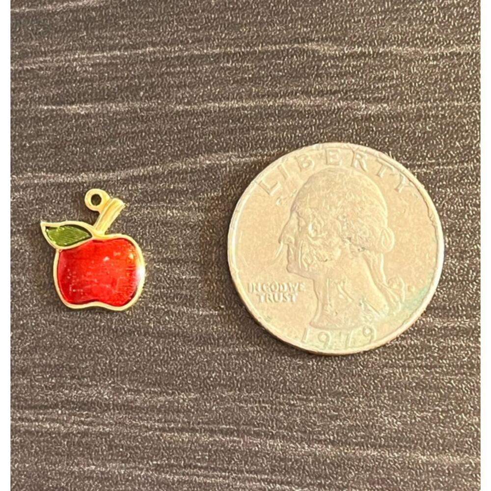 Vintage Avon Red Enamel Apple Charm Pendant Gold Tone Signed